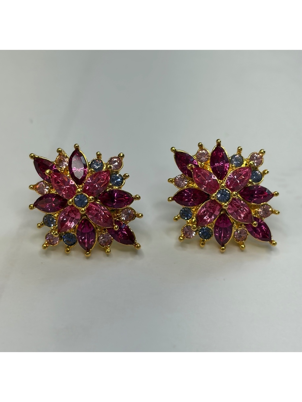 Joan Rivers pink rhinestone post earrings vintage 90s